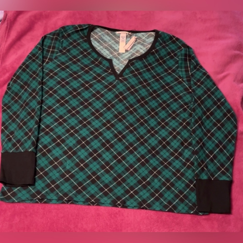 Victoria Secret Thermal/Waffle Green Plaid Pajamas size:XXL
